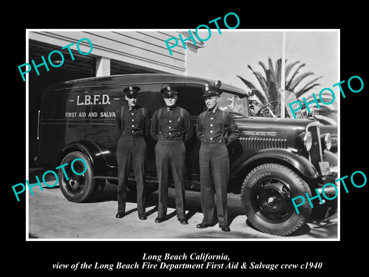 OLD HISTORIC PHOTO OF LONG BEACH FIRE DEPARTMENT, CALIFORNIA, SALVAGE CREW c1940