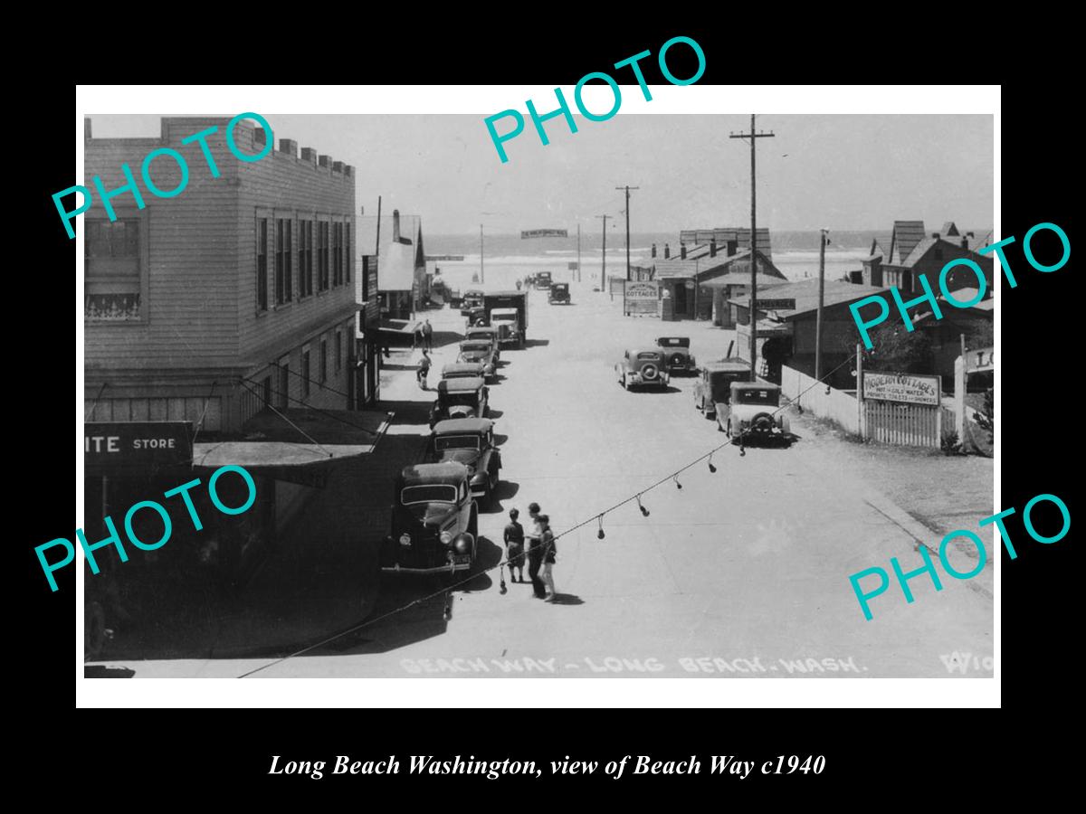 OLD LARGE HISTORIC PHOTO OF LONG BEACH WASHINGTON, VIEW OF BEACH WAY c1940