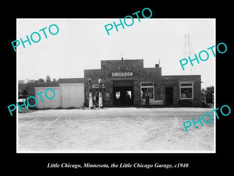 OLD LARGE HISTORIC PHOTO LITTLE CHICAGO MINNESOTA, THE TOWN GARAGE c1940