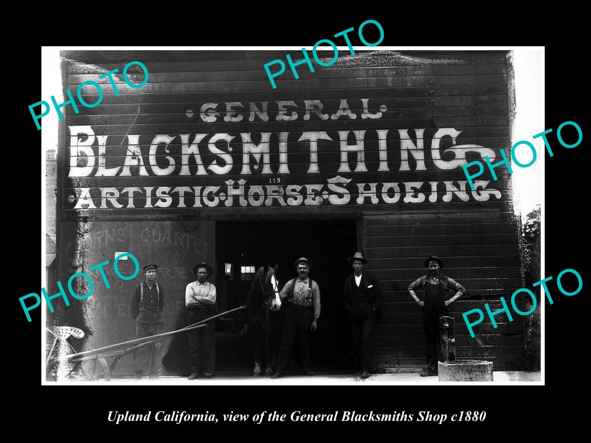 OLD LARGE HISTORIC PHOTO OF UPLAND CALIFORNIA, VIEW OF THE BLACKSMITH SHOP c1900