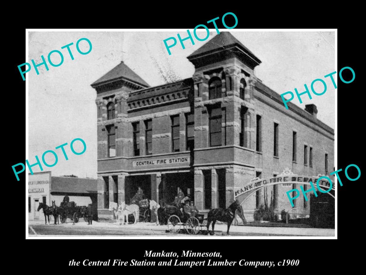 OLD LARGE HISTORIC PHOTO MANKATO MINNESOTA, THE CENTRAL FIRE STATION c1900