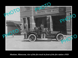 OLD LARGE HISTORIC PHOTO MANKATO MINNESOTA, THE TOWN FIRE TRUCK & STATION c1920