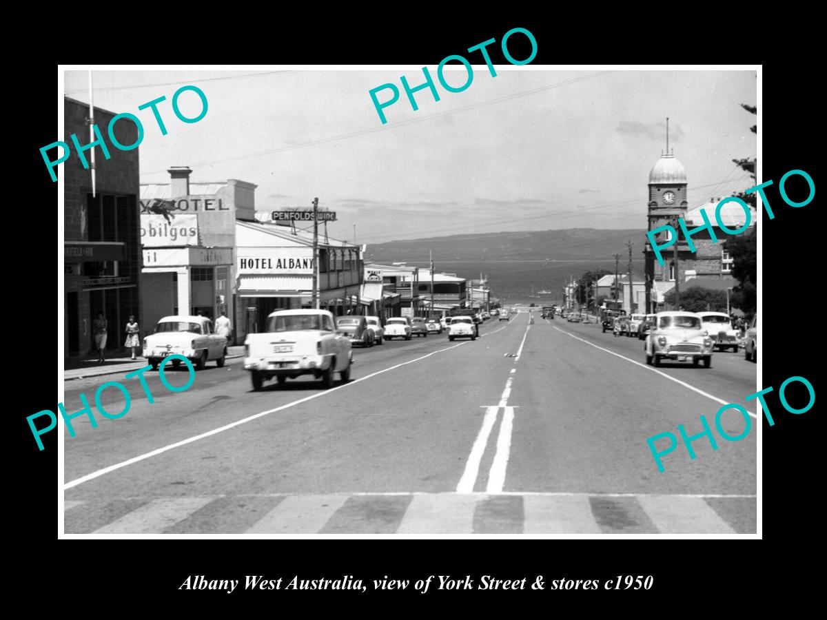 OLD LARGE HISTORIC PHOTO OF ALBANY WEST AUSTRALIA, VIEW OF YORK St & STORES 1960