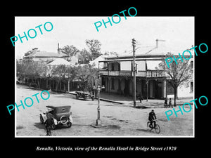 OLD LARGE HISTORIC PHOTO OF BENALLA VICTORIA, VIEW OF HOTEL & BRIDGE St c1920