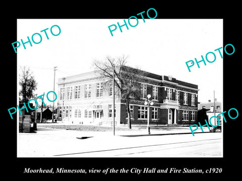 OLD LARGE HISTORIC PHOTO MOORHEAD MINNESOTA, THE CITY HALL & FIRE STATION c1920