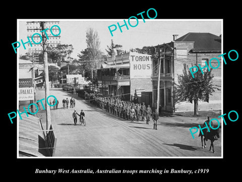 OLD LARGE HISTORIC PHOTO OF BUNBURY WEST AUSTRALIA, WWI SOLDIER MARCH c1919