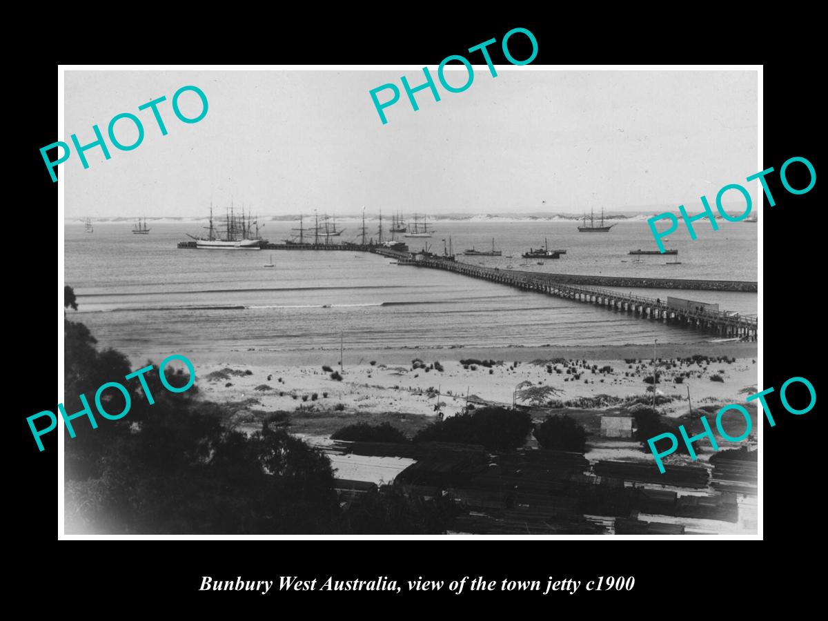 OLD LARGE HISTORIC PHOTO OF BUNBURY WEST AUSTRALIA, VIEW OF THE TOWN JETTY c1900