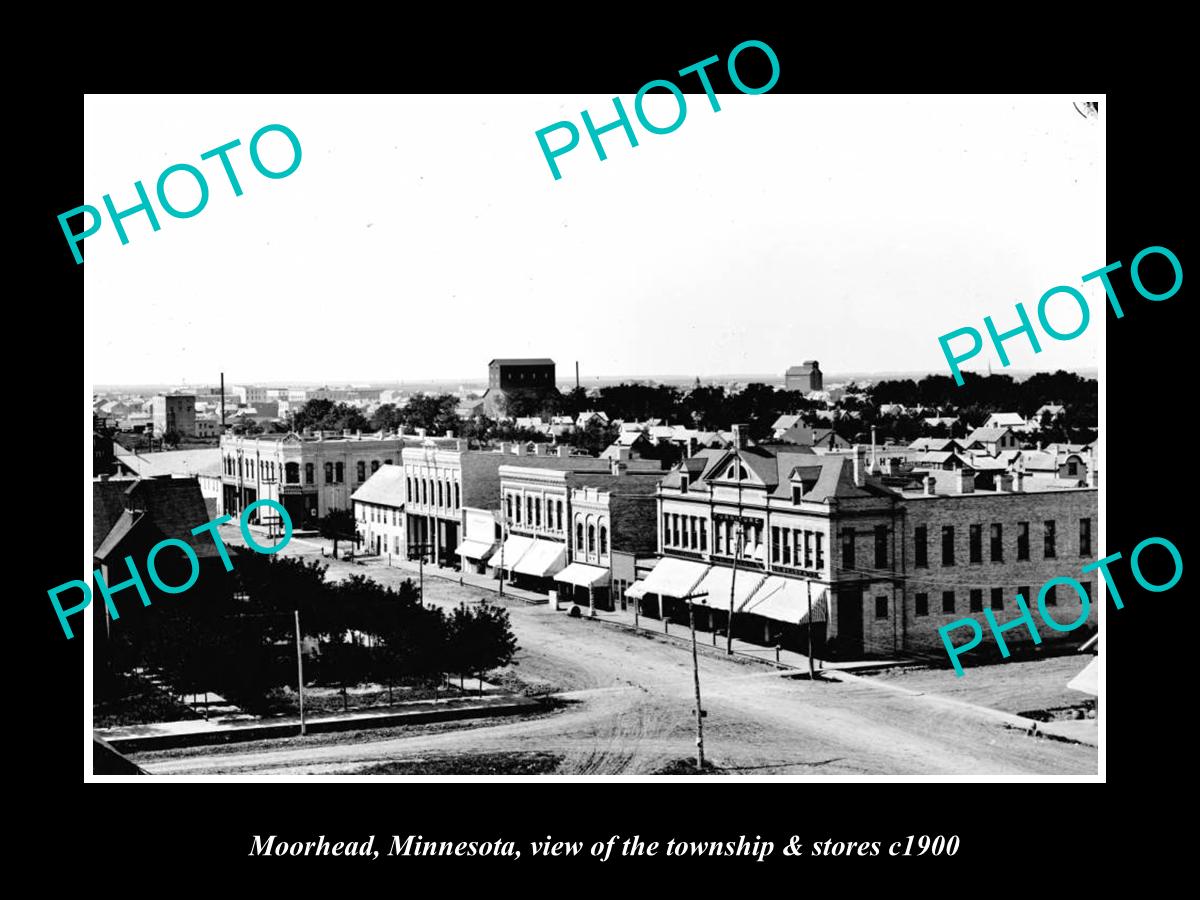 OLD LARGE HISTORIC PHOTO MOORHEAD MINNESOTA, VIEW OF THE TOWN & STORES c1900