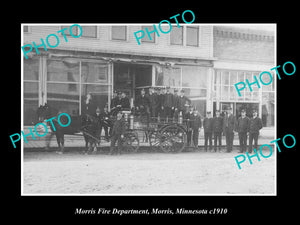 OLD LARGE HISTORIC PHOTO MORRIS MINNESOTA, THE TOWN FIRE CREW & WAGON c1910