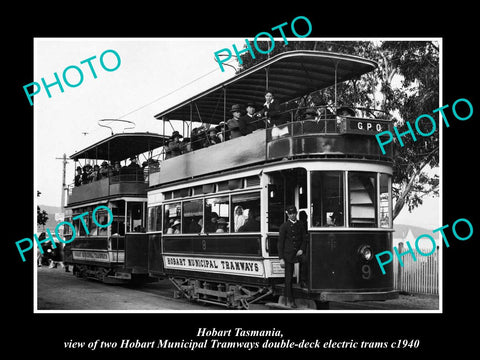 OLD LARGE HISTORIC PHOTO OF HOBART TASMANIA, THE HOBART TRAMWAY CARS c1940