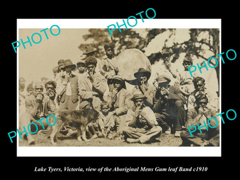 OLD LARGE HISTORIC PHOTO OF LAKE TYRES VICTORIA, ABORIGINAL GUM LEAF BAND c1910