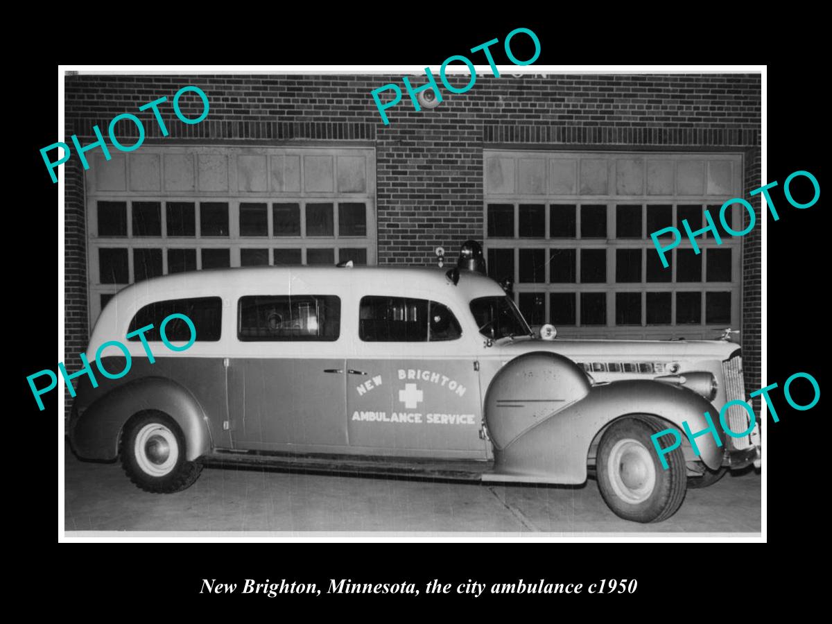 OLD LARGE HISTORIC PHOTO NEW BRIGHTON MINNESOTA, THE TOWN AMBULANCE c1950