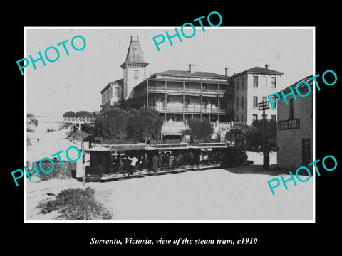 OLD LARGE HISTORIC PHOTO OF SORRENTO VICTORIA, VIEW OF THE STEAM TRAM c1910