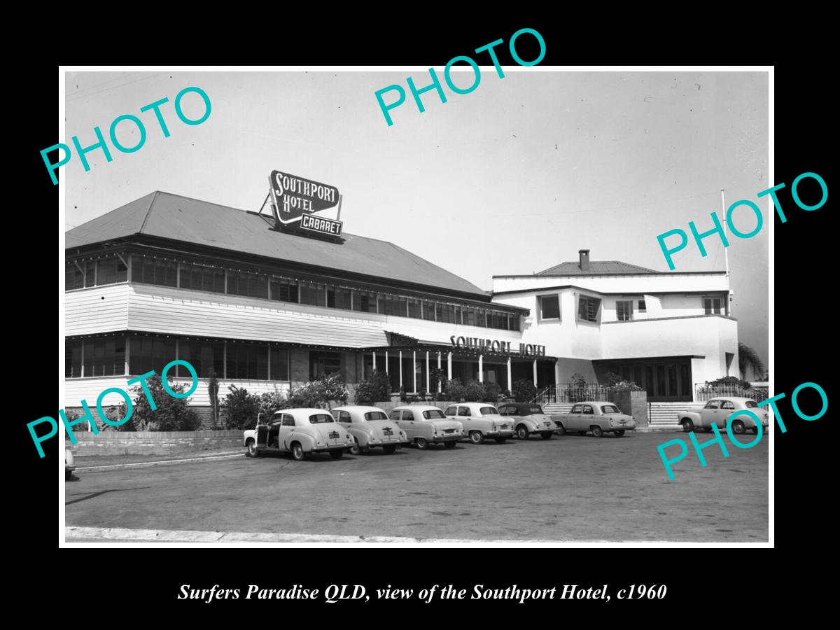 OLD LARGE HISTORIC PHOTO OF SURFERS PARADISE QLD, VIEW OF SOUTHPORT HOTEL c1960