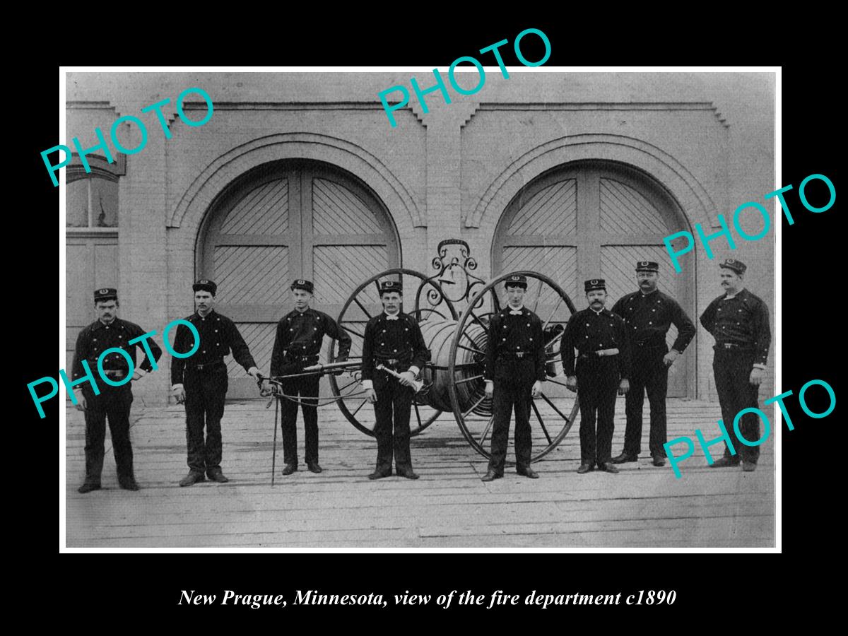 OLD LARGE HISTORIC PHOTO NEW PRAGUE MINNESOTA, THE TOWN FIRE BRIGADE c1890