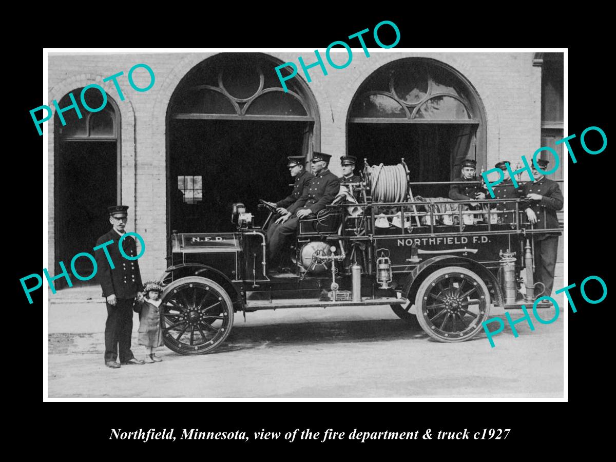 OLD LARGE HISTORIC PHOTO NORTHFIELD MINNESOTA, THE TOWN FIRE BRIGADE c1927