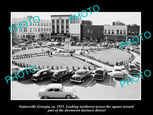 OLD LARGE HISTORIC PHOTO OF GAINESVILLE GEORGIA, VIEW OF THE CITY SQUARE c1955