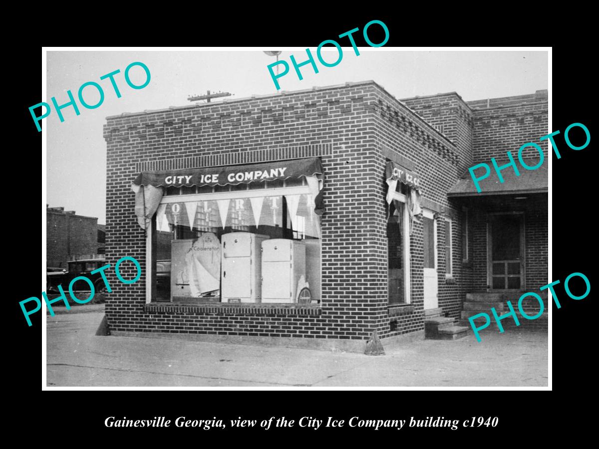 OLD LARGE HISTORIC PHOTO OF GAINESVILLE GEORGIA, THE CITY ICE Co BUILDING c1940