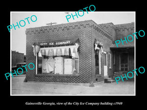 OLD LARGE HISTORIC PHOTO OF GAINESVILLE GEORGIA, THE CITY ICE Co BUILDING c1940