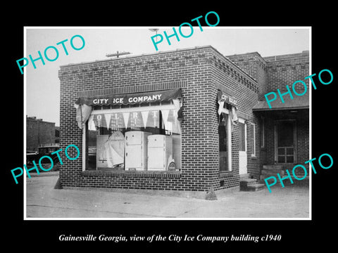 OLD LARGE HISTORIC PHOTO OF GAINESVILLE GEORGIA, THE CITY ICE Co BUILDING c1940