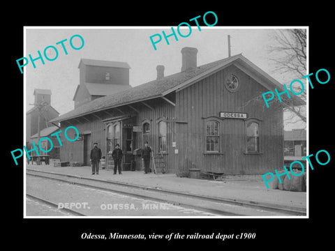 OLD LARGE HISTORIC PHOTO ODESSA MINNESOTA, THE RAILROAD DEPOT STATION c1900