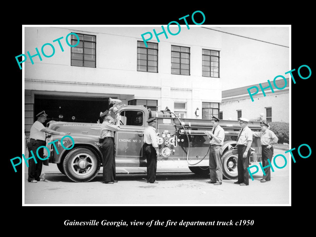 OLD LARGE HISTORIC PHOTO OF GAINESVILLE GEORGIA, FIRE DEPARTMENT TRUCK c1950 1