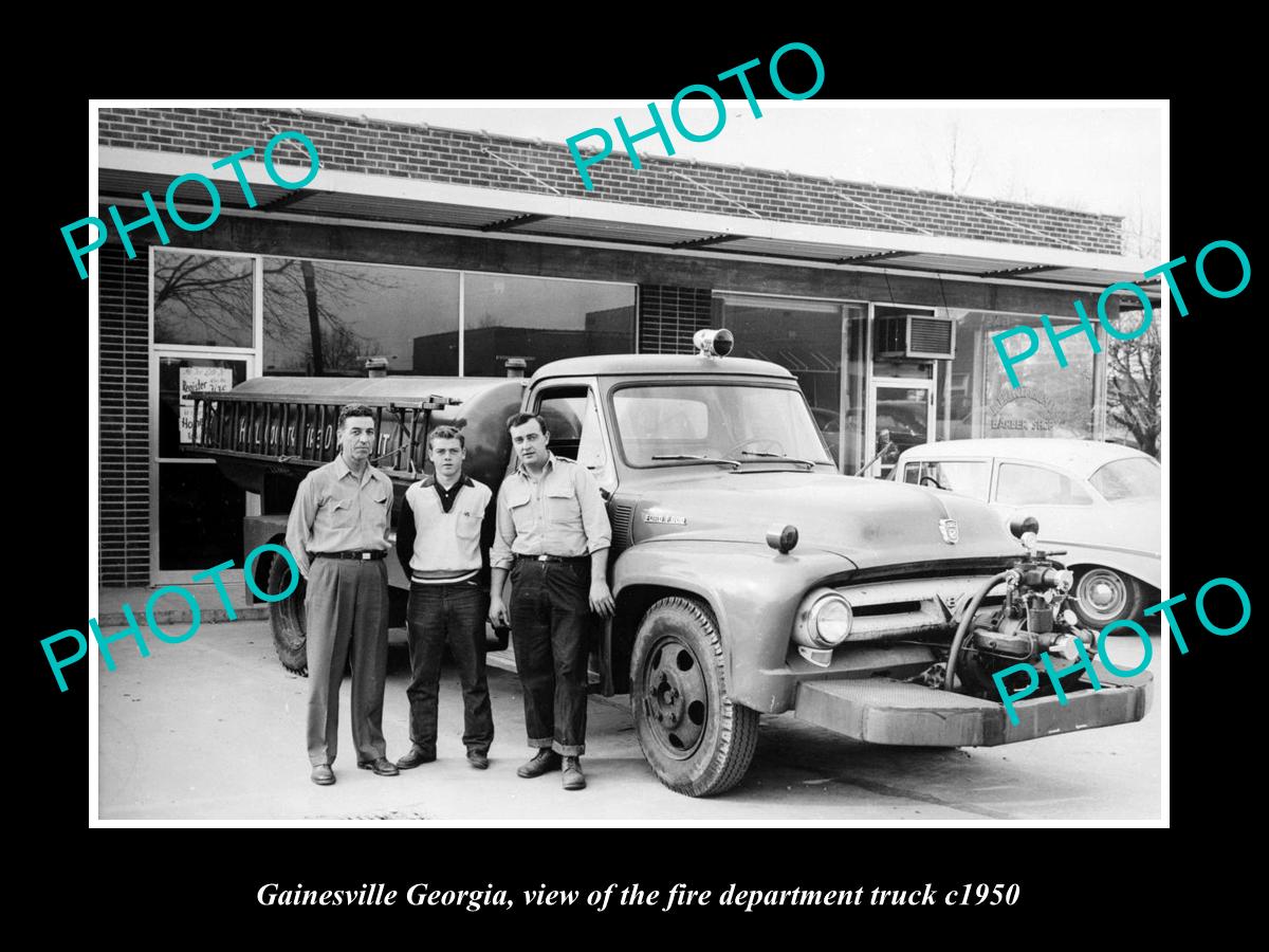 OLD LARGE HISTORIC PHOTO OF GAINESVILLE GEORGIA, FIRE DEPARTMENT TRUCK c1950 2