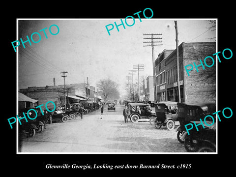 OLD LARGE HISTORIC PHOTO OF GLENNVILLE GEORGIA, VIEW OF BARBARD St & STORES 1915