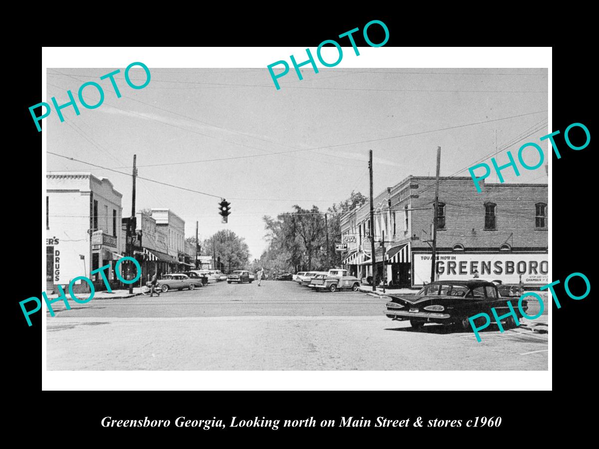 OLD LARGE HISTORIC PHOTO OF GREENSBORO GEORGIA, THE MAIN STREET & STORES c1960