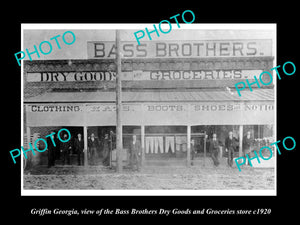 OLD LARGE HISTORIC PHOTO OF GRIFFIN GEORGIA, VIEW OF THE BASS BROS STORE c1920