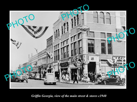 OLD LARGE HISTORIC PHOTO OF GRIFFIN GEORGIA, THE MAIN STREET & STORES c1940