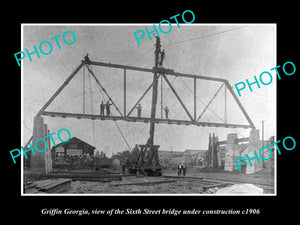 OLD LARGE HISTORIC PHOTO OF GRIFFIN GEORGIA, BUILDING THE 6th ST BRIDGE c1906