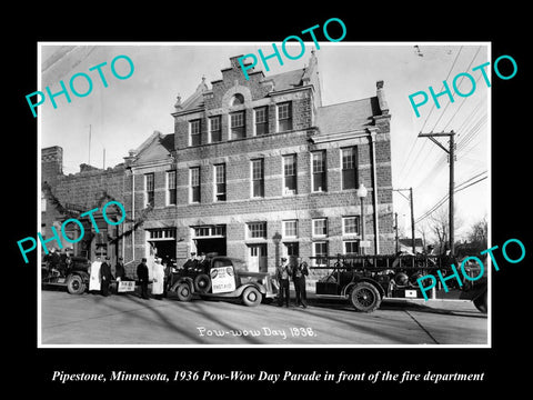 OLD LARGE HISTORIC PHOTO PIPESTONE MINNESOTA, THE POW WOW DAY PARADE c1936