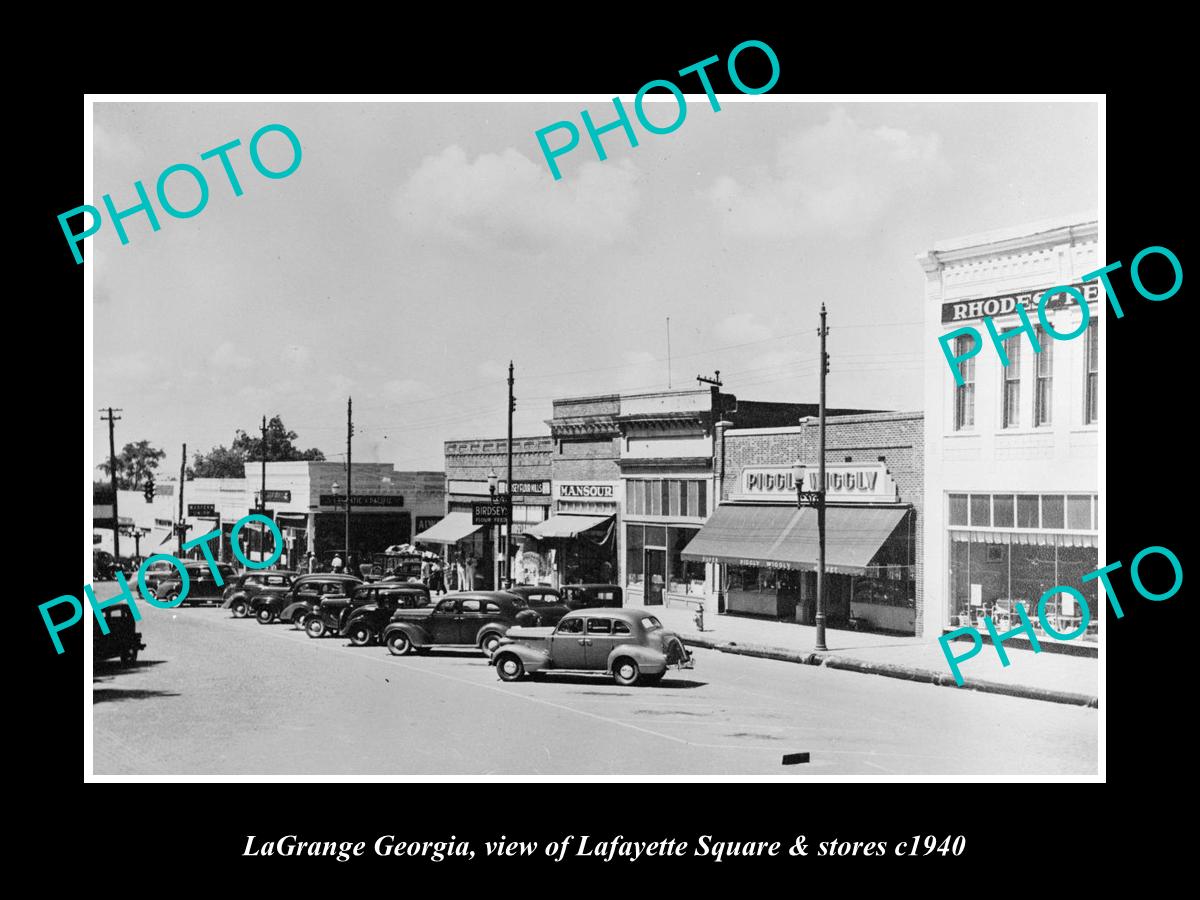 OLD LARGE HISTORIC PHOTO OF LaGRANGE GEORGIA, VIEW OF LAFAYETTE Sq & STORES 1940