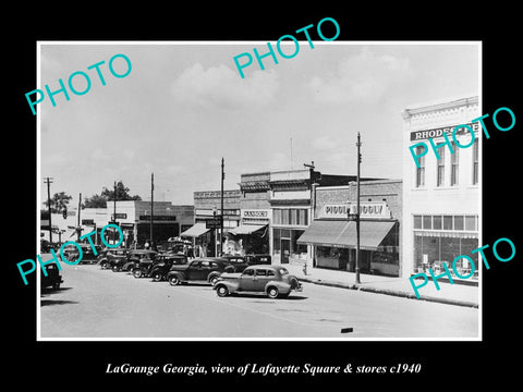 OLD LARGE HISTORIC PHOTO OF LaGRANGE GEORGIA, VIEW OF LAFAYETTE Sq & STORES 1940