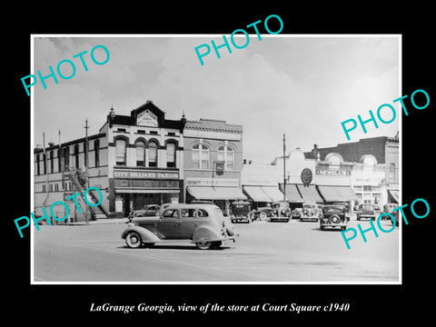 OLD LARGE HISTORIC PHOTO OF LaGRANGE GEORGIA, THE STORES AT COURT SQUARE c1940