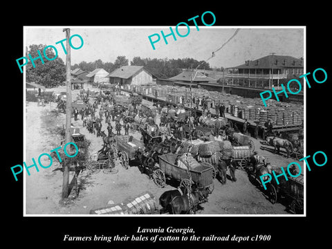 OLD LARGE HISTORIC PHOTO OF LAVONIA GEORGIA, COTTON BALES AT THE RAILROAD c1900