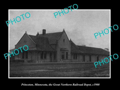 OLD LARGE HISTORIC PHOTO PRINCETON MINNESOTA, THE RAILROAD DEPOT STATION c1900