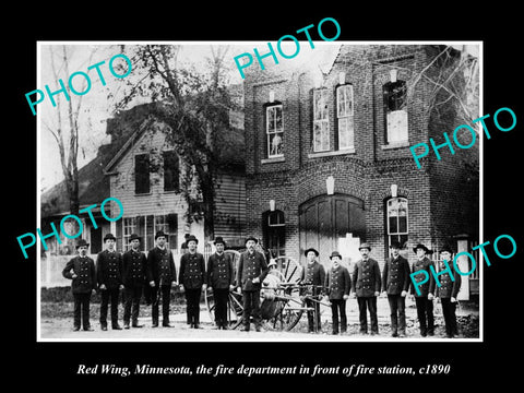 OLD LARGE HISTORIC PHOTO RED WING MINNESOTA, THE FIRE STATION & CREW c1880