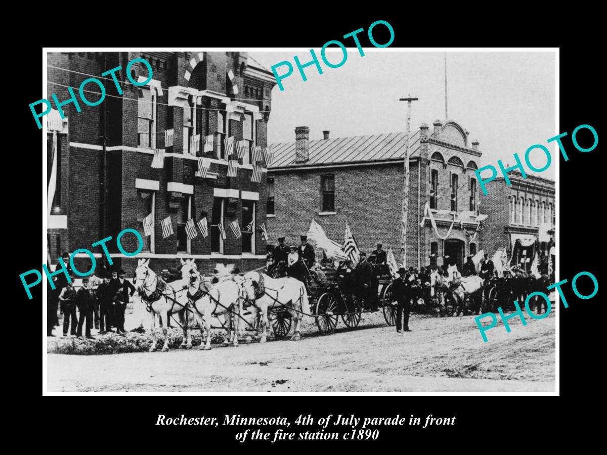 OLD LARGE HISTORIC PHOTO ROCHESTER MINNESOTA, THE 4th OF JULY PARADE c1890