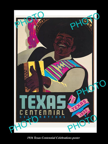 OLD LARGE HISTORIC PHOTO OF 1936 TEXAS USA STATE CENTURY CELEBRATIONS POSTER 1