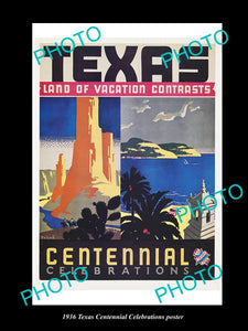 OLD LARGE HISTORIC PHOTO OF 1936 TEXAS USA STATE CENTURY CELEBRATIONS POSTER 2