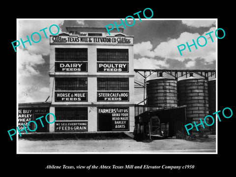 OLD LARGE HISTORIC PHOTO OF ABILENE TEXAS, THE ABTEX FEED MILL ELEVATOR c1950