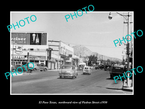 OLD LARGE HISTORIC PHOTO OF EL PASO TEXAS, VIEW OF THE STORE ON PIEDRAS St c1950