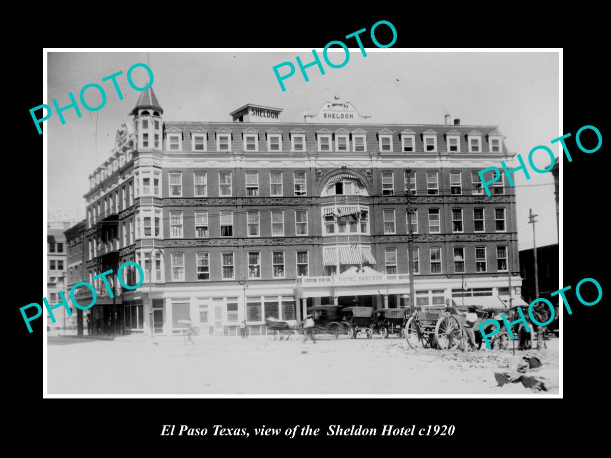 OLD LARGE HISTORIC PHOTO OF EL PASO TEXAS, VIEW OF THE SHELDON HOTEL c1920