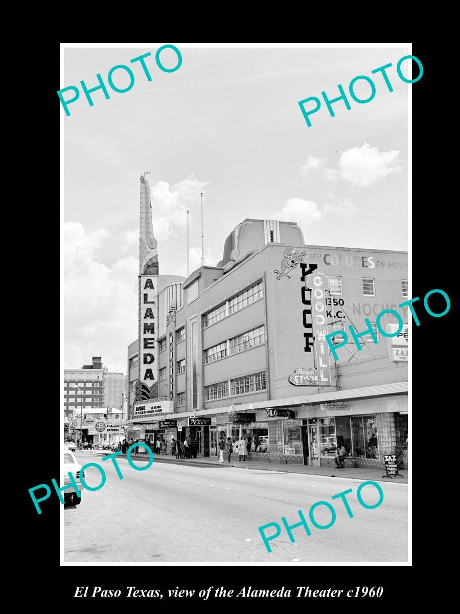 OLD LARGE HISTORIC PHOTO OF EL PASO TEXAS, VIEW OF THE ALAMEDA THEATER c1960