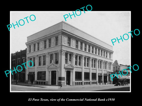 OLD LARGE HISTORIC PHOTO OF EL PASO TEXAS, THE COMMERCIAL NATIONAL BANK c1930