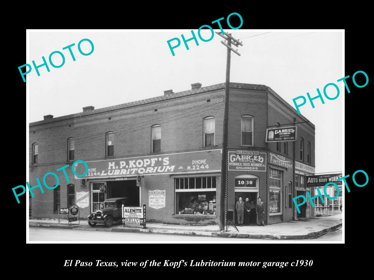 OLD LARGE HISTORIC PHOTO OF EL PASO TEXAS, THE LUBRITORIUM MOTOR GARAGE c1930