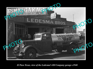 OLD LARGE HISTORIC PHOTO OF EL PASO TEXAS, THE LEDESMA OIL Co GARAGE c1940