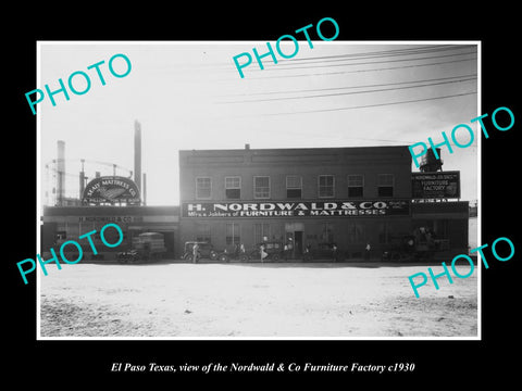 OLD LARGE HISTORIC PHOTO OF EL PASO TEXAS, THE NORDWALD FURNITURE FACTORY c1930